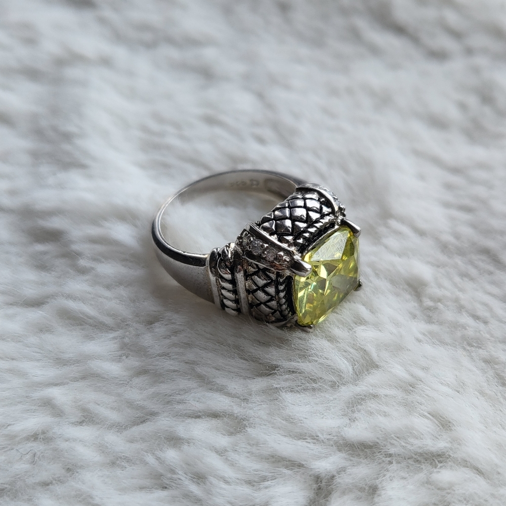Statement Sterling Silver Ring With Lime Sparklin… - image 2